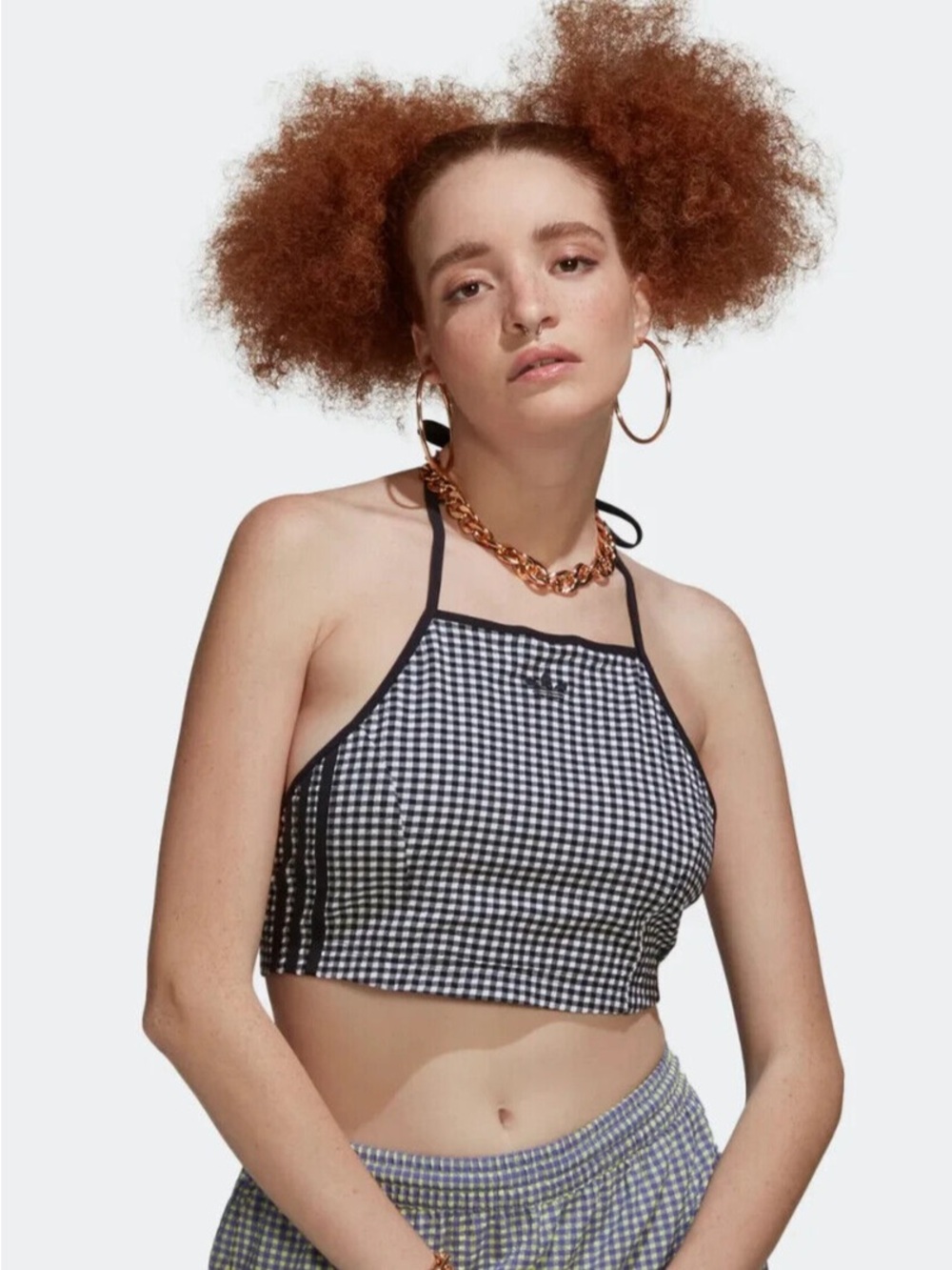 NWT adidas Black/White Gingham Tie Top